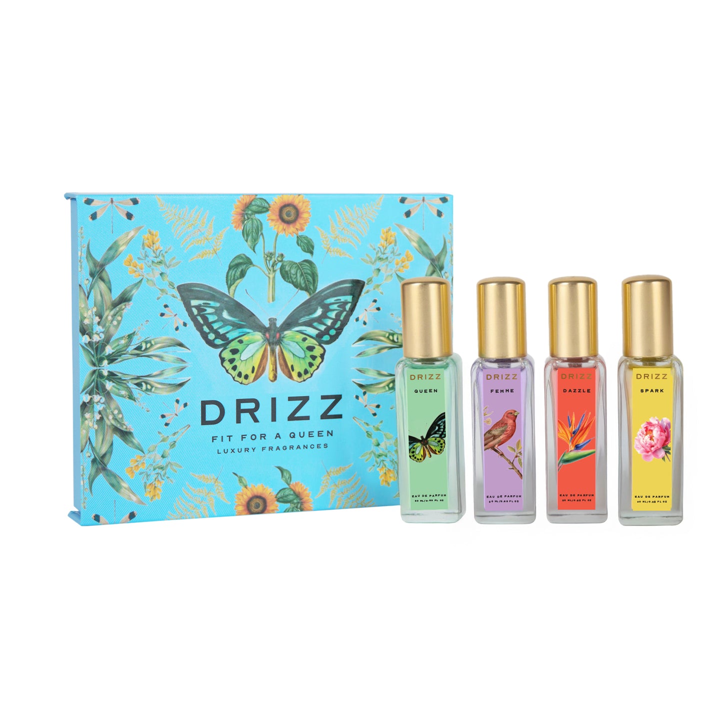 DRIZZ Fit for a Queen Luxury Women Eau De Parfum Gift Set 4x20ml for Women with Spark, Femme, Dazzle, Queen Perfumes