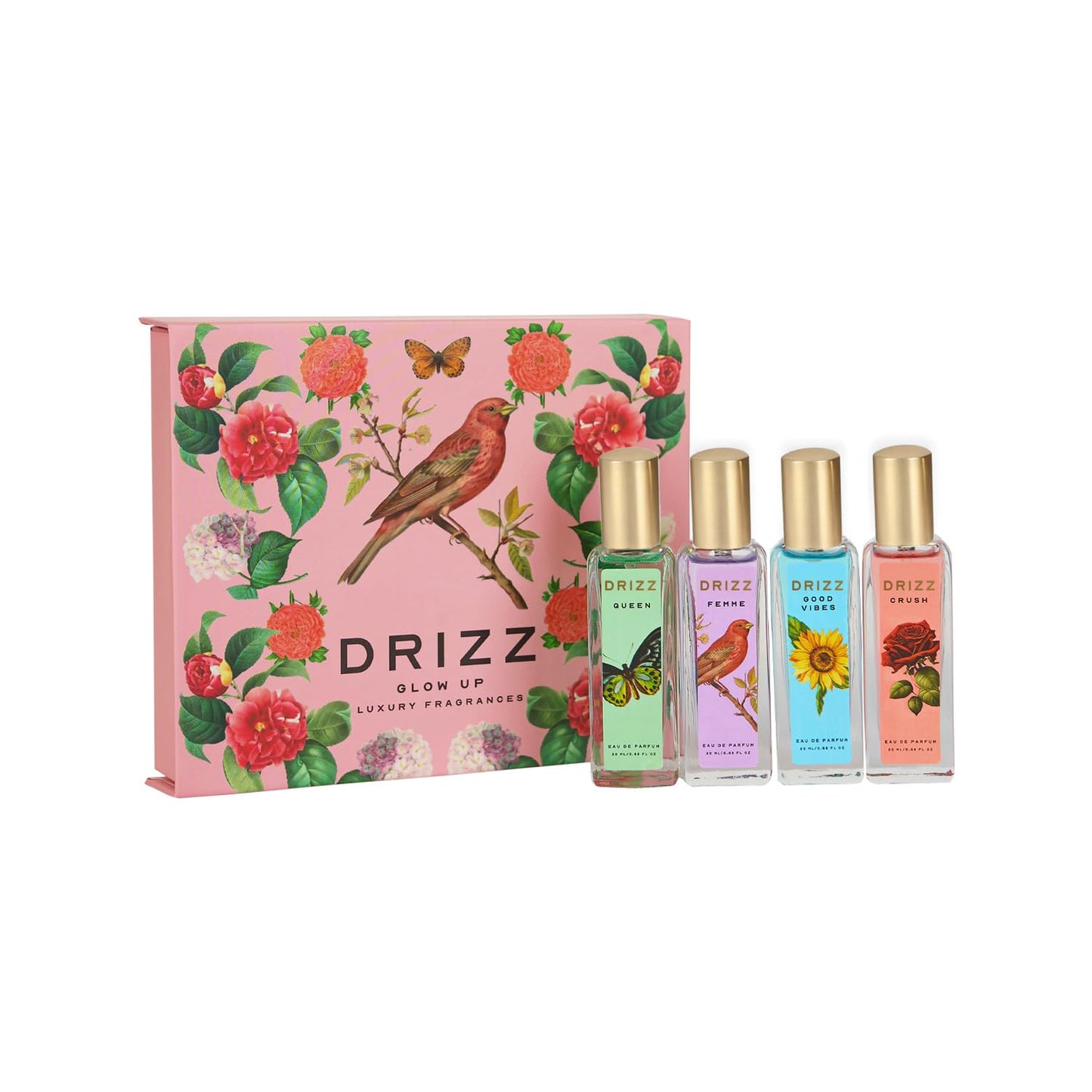 DRIZZ Glow Up Luxury Women Eau De Parfum Gift Set 4x20ml for Women with Crush, Femme, Queen, Good Vibes Perfumes
