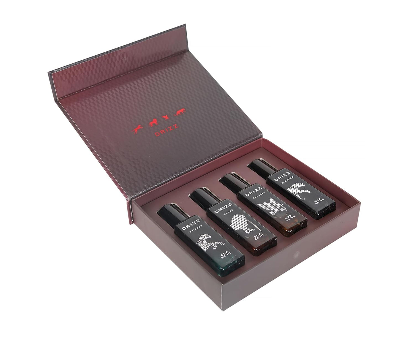 DRIZZ Savage Luxury Men Eau De Parfum Gift Set 4x20ml for Men with Untamed, Blaze, Classic, Panther Perfumes