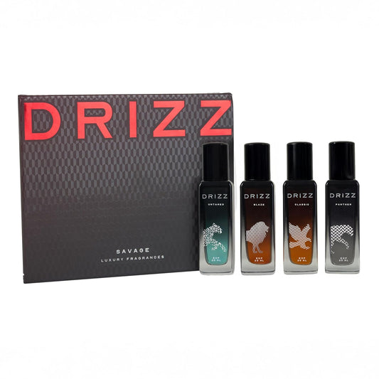 DRIZZ Savage Luxury Men Eau De Parfum Gift Set 4x20ml for Men with Untamed, Blaze, Classic, Panther Perfumes