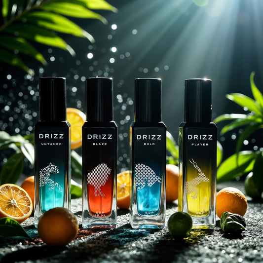 DRIZZ Flex Luxury Men Eau De Parfum Gift Set 4x20ml for Men with Untamed, Blaze, Bold, Player Perfumes