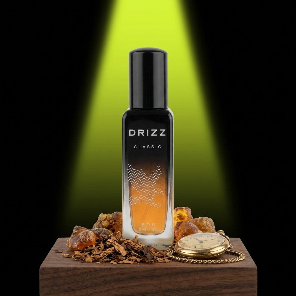 DRIZZ Classic 20ml Eau de Parfum — Gen Z scene on black with lime neon