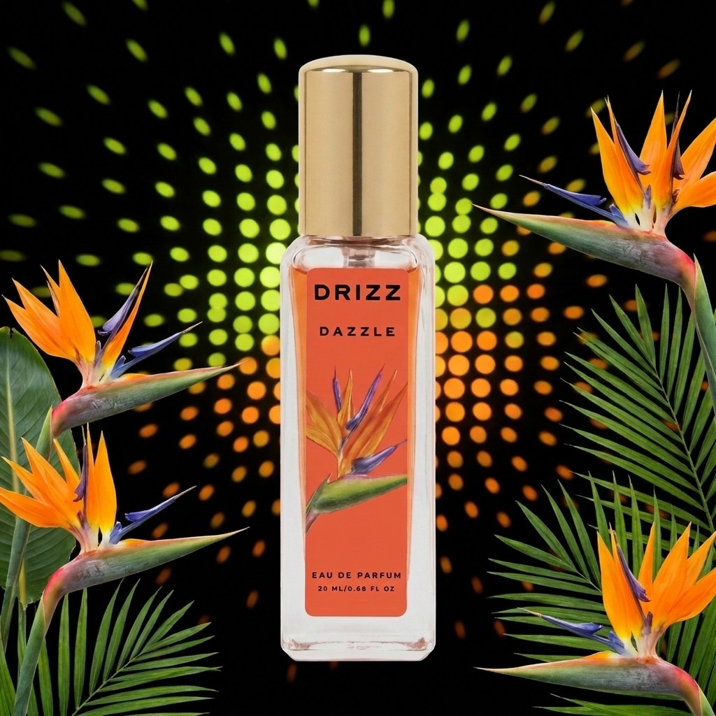 DRIZZ Dazzle 20ml Eau de Parfum — Gen Z scene on black with lime neon