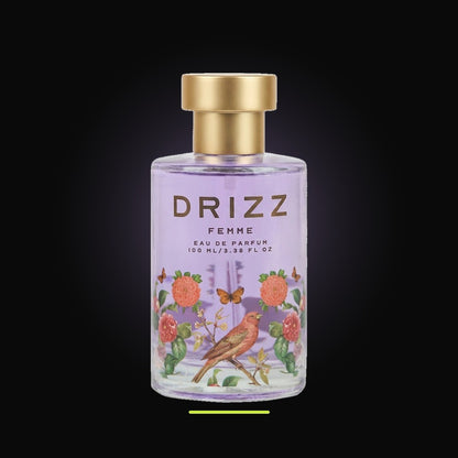 DRIZZ Femme 100ml Eau de Parfum — studio shot on black