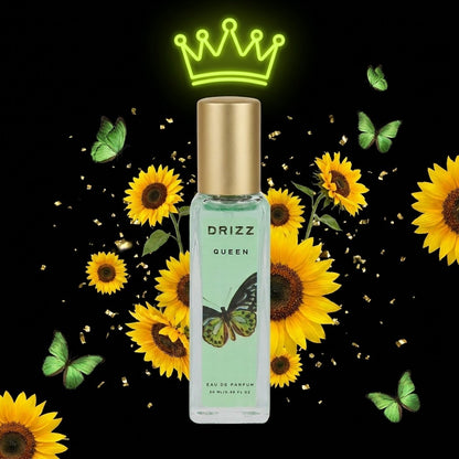 DRIZZ Queen 20ml Eau de Parfum — Gen Z scene on black with lime neon