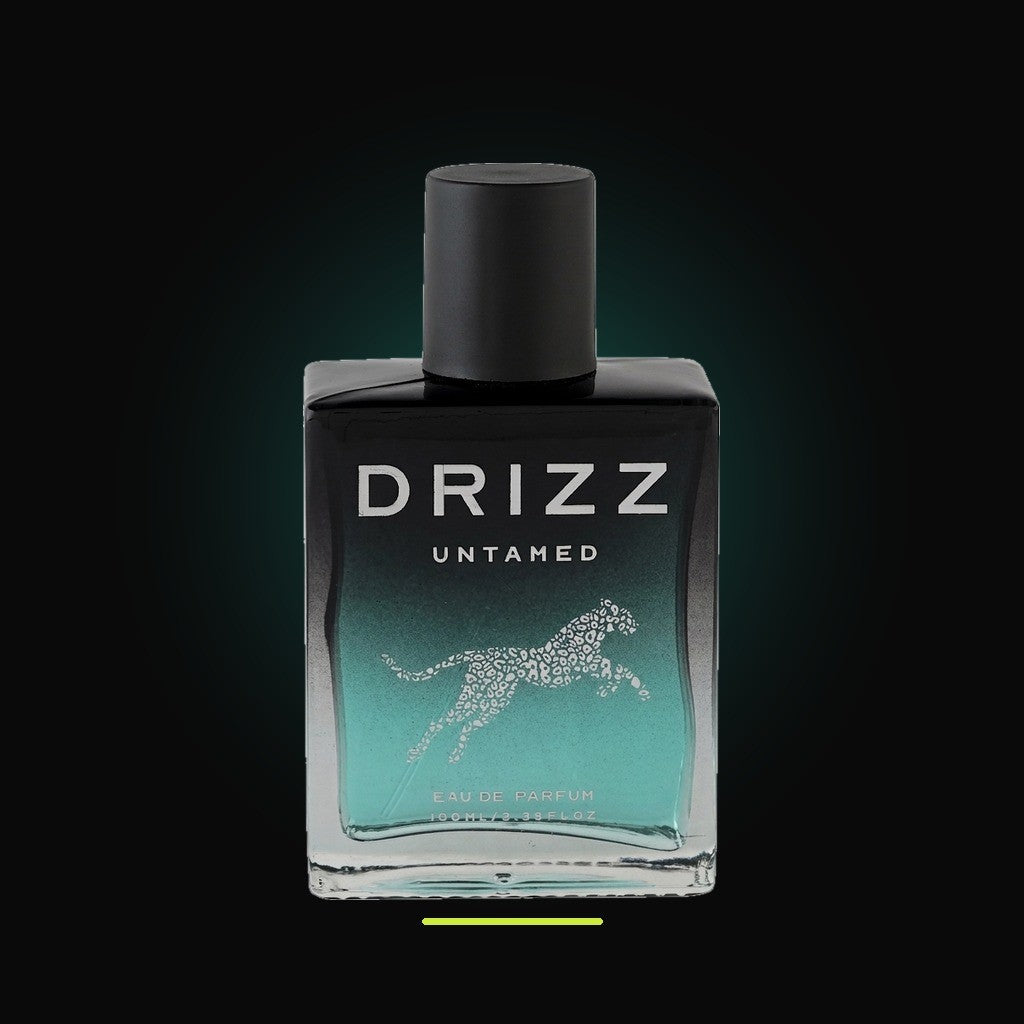 DRIZZ Untamed 100ml Eau de Parfum — studio shot on black
